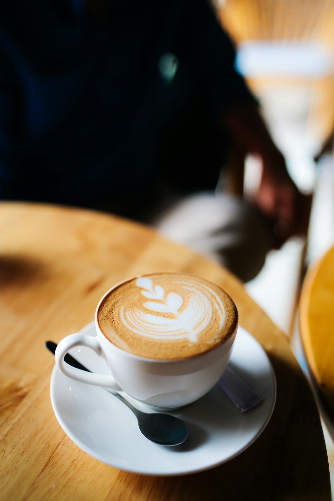 Flat white on the cafe counter
